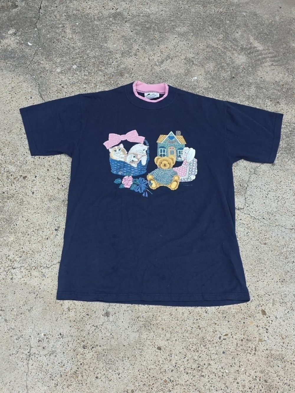 Vintage 90s Teddy Bear Shirt Cats Cute Gray Cottage Core Tee Size Large